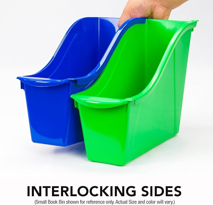 Storex Large Book Bin, Interlocking Plastic Organizer for Home, Office and Classroom, Assorted Colors, (70105C06C) (Pack of 30)