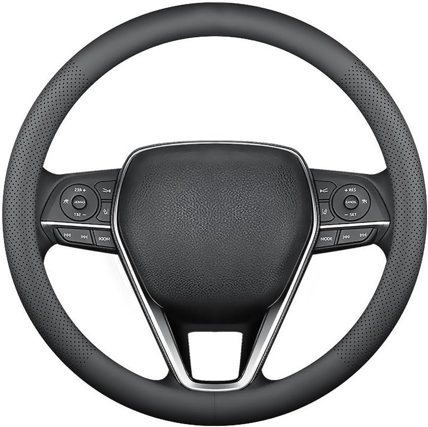 LKWLIKEI Nappa Premium Leather car Steering Wheel Cover, Non-Slip, Breathable, Universal 15 inches, Black.