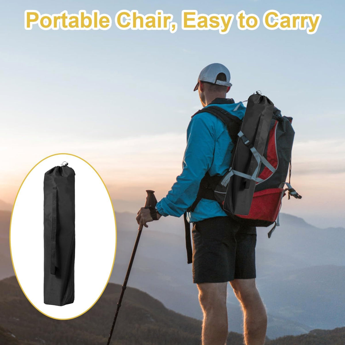 Skiennix Folding Camping Chair - Portable High Back Outdoor Chair with Cup Holder & Storage Bag | Supports 300lbs, Black