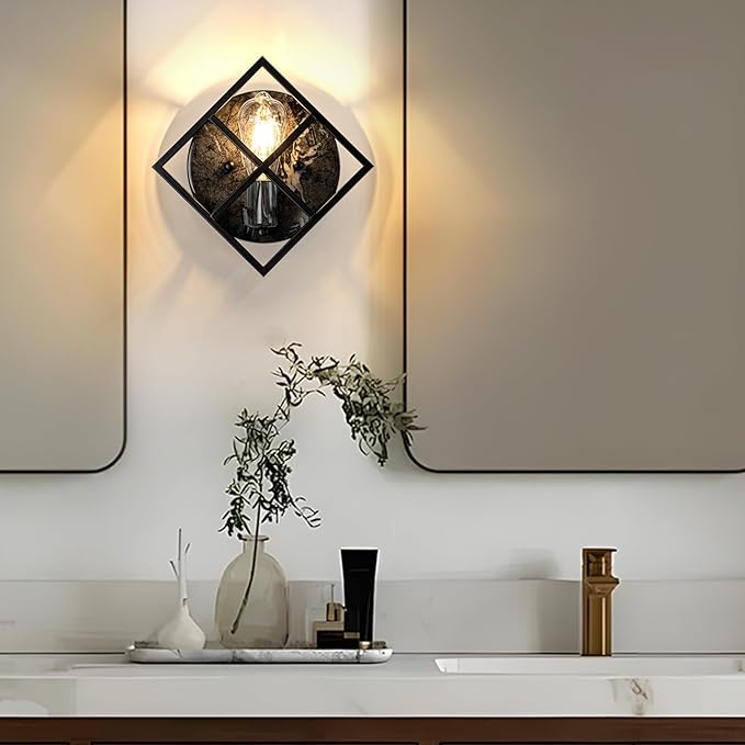 Black Wall Sconces,11.3in Rustic Wall Sconces Mount Lamp Indoor for Living Room Bedroom Bathroom Stairway(E26 Base, Bulbs Not Include 1Pack) Gray Marble Texture Metal