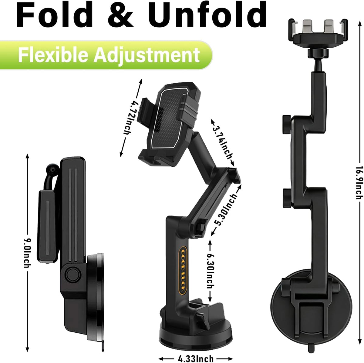 Topsolar Phone Mount for Truck Phone Holder for Truck - Heavy Duty Super Suction Cup, Mobile Device Holder Dashboard Window 16.9 inch Long Arm & Stable, iPhone & Samsung Compatible, Semi Trucker