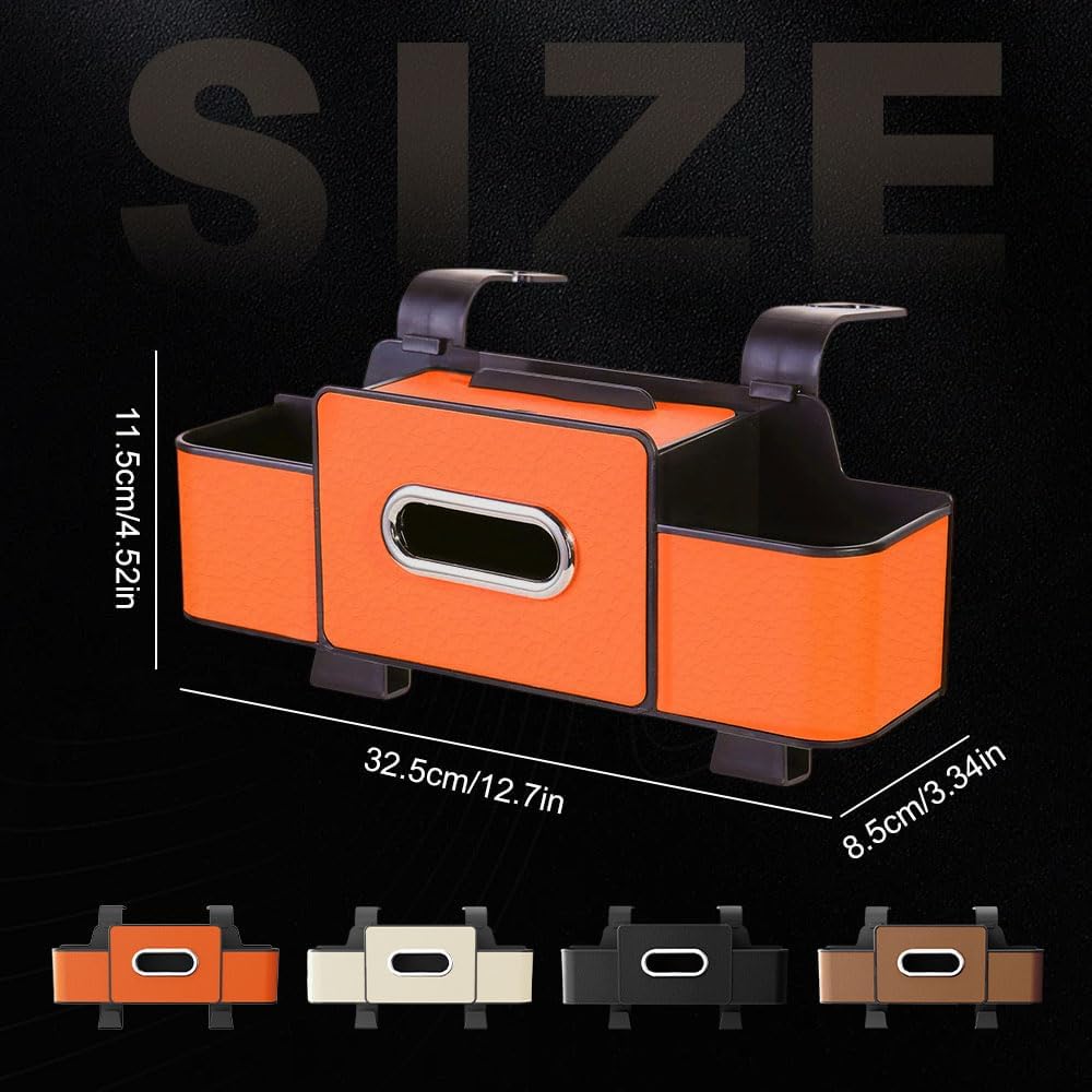 Cars Seat Back Bag, 2025 Upgrade Car Rear Backseat Extra Multifunctional Car Seat Back Storage Box, Multifunctional Car Seat Tissue Organizer with 2 Drink Cup Holder 2 Hooks (Orange)
