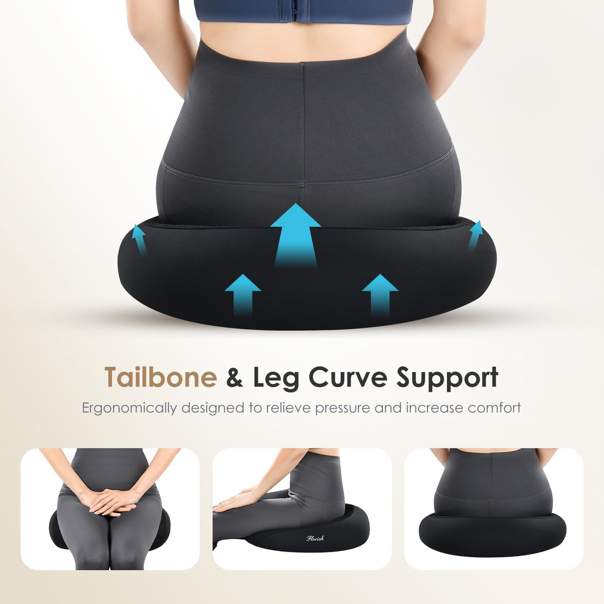 FLORICH Car Seat Cushion & Lumbar Support Pillow & Car Neck Pillow, Ergonomic Memory Foam Driving Seat Cushion for Back & Sciatica Pain Relief, Non-Slip Washable Cushion for Car, Driver, Office-Black