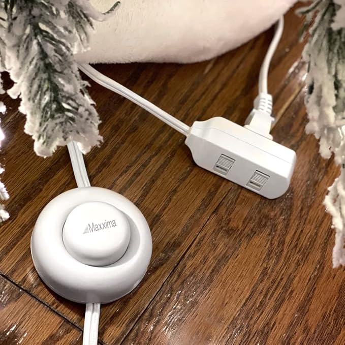 Maxxima 9 ft 3 Outlet Extension Cord - Featuring an Easy to Use On/Off Foot Switch, Ideal to Plug in Lamps, Appliances, Lighting Accessories, or for Senior Living Use, 125VAC - White - Pack of 2