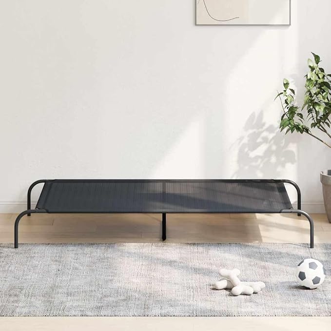 XXL Elevated Dog Bed, Portable Raised Pet Cot for Large Breeds, Breathable Textilene Mesh Cooling Dog Bed with Heavy-Duty Steel Frame, Indoor Outdoor Use, Black, 59.1 x 35.4 Inches