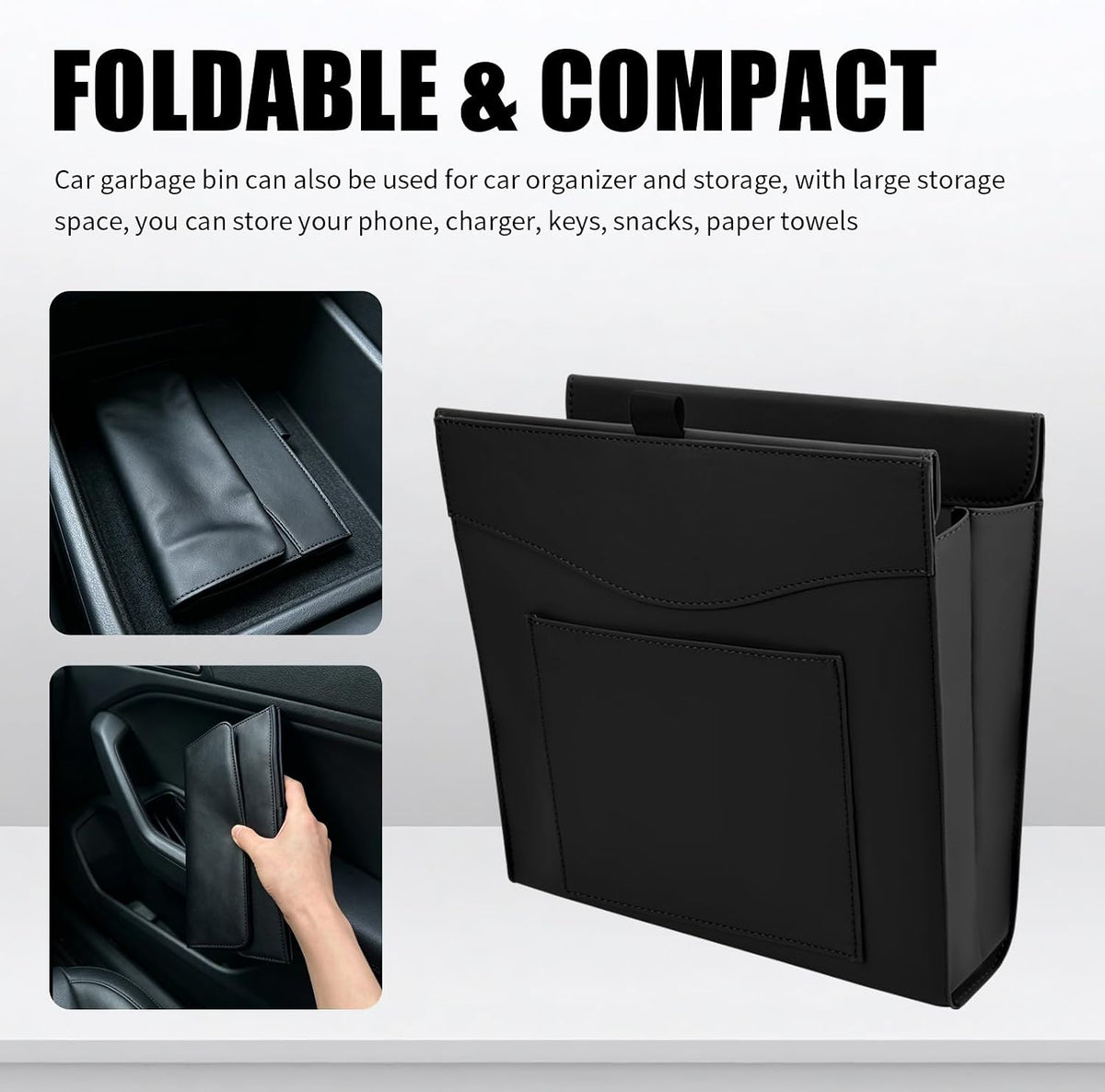 Leak-Proof Magnetic Car Trash Can with 2 Rolls Trash Bags