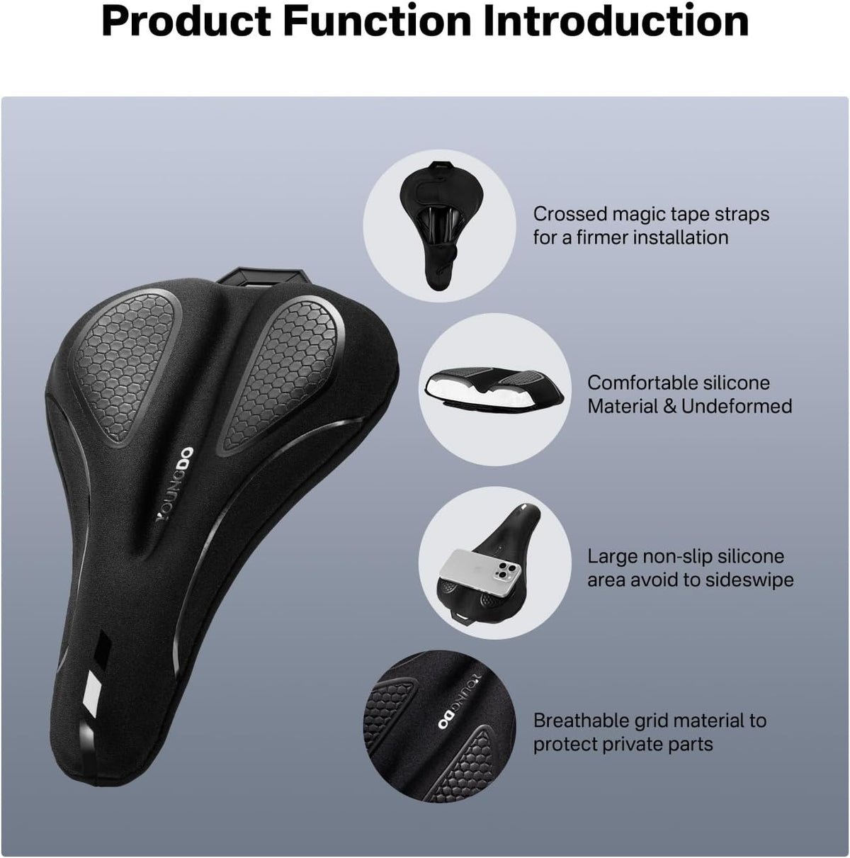 YOUNGDO Gel Bike Seat Cushion - Waterproof Cover, Shock Absorbing Pad for Peloton, BMX, MTB & Road