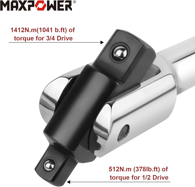 MAXPOWER 24-inch Breaker Bar Dual Drive 3/4-Inch Drive and 1/2-Inch Drive Flex Handle