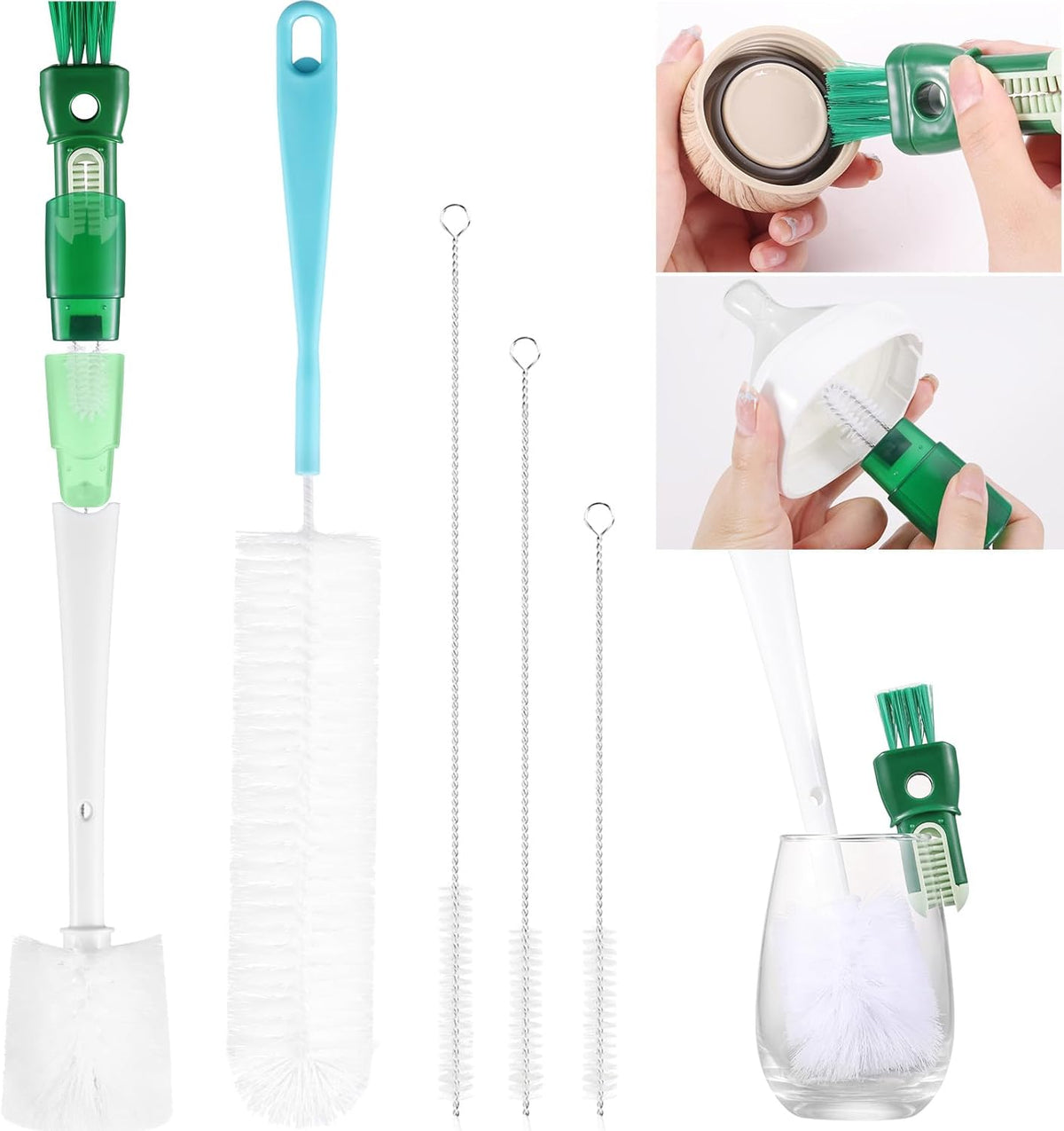 OUTXE 5-Pack Bottle Brush Set - 5-in-1 Water Bottle Cleaner with Long Handle & Straw Brushes