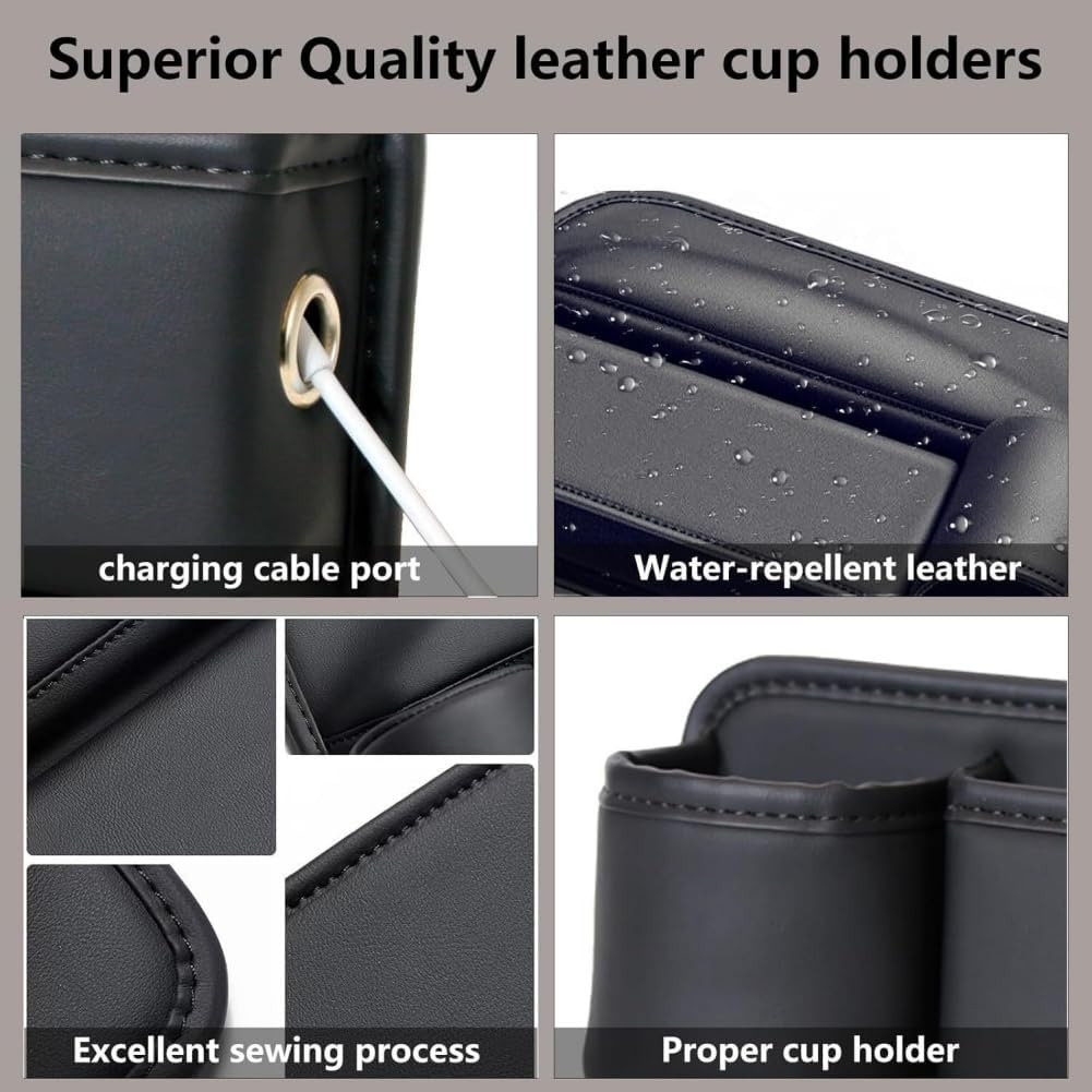 Car Seat Gap Filler Organizer with Cup Holders, Seat Gap Storage Box for Drinks, Phones, Keys, Sunglasses, Cards, and Small Essentials (Beige, Driver's Seat)