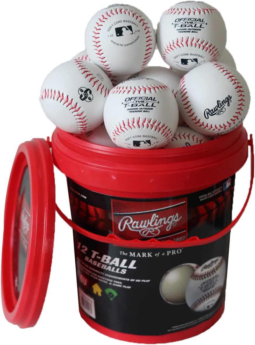 Rawlings Official T-Balls - Youth 6U | 12 Count Bucket | Sponge Rubber Core for Indoor/Outdoor Play