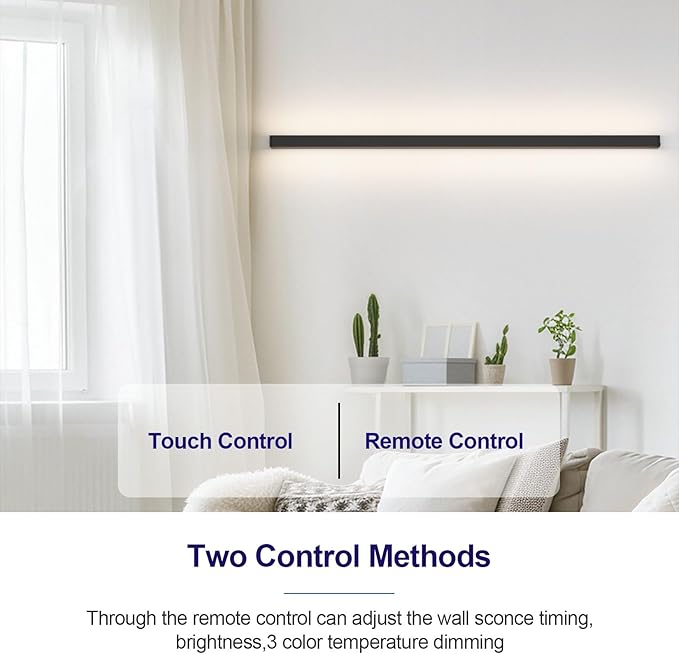Aipsun Black Battery Operated Wall Sconce,9000mAh Rechargeable Wall Sconces Set of Two 3000K-6000K LED Wireless Wall Light for Bedroom, Hallway Living Room,39.4 Inch(2 Packs)