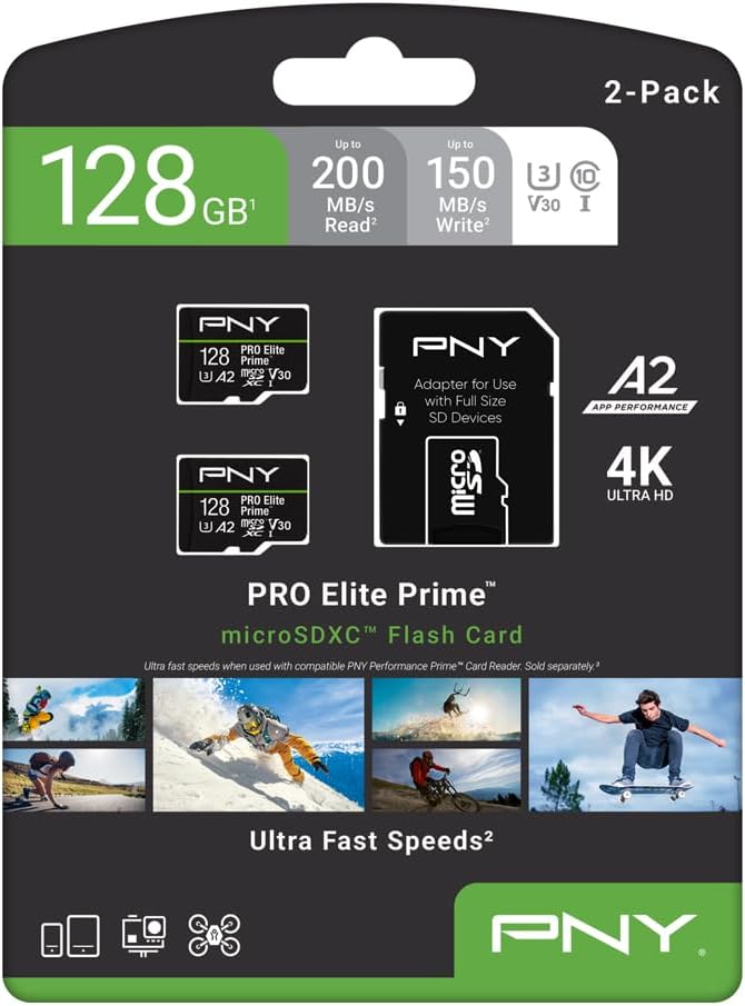 PNY 128GB PRO Elite Prime™ C10 U3 V30 A2 microSDXC Flash Memory Card –