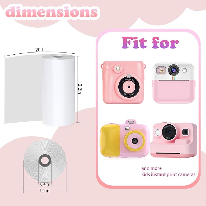Phetium 20 Rolls Kids Camera Instant Print Refill Paper Set, HD Printing