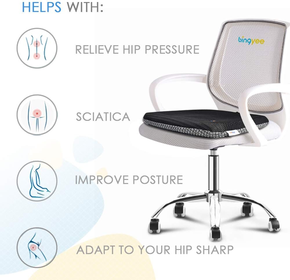 Gel Seat Cushion 1.8 Inch Thick Seating Pad Orthopedic Chair Cushions for Pressure Relief Gel Pads for Office Chair, Car, Home, Wheelchair, Kayak Cushion, Stadium Cushion