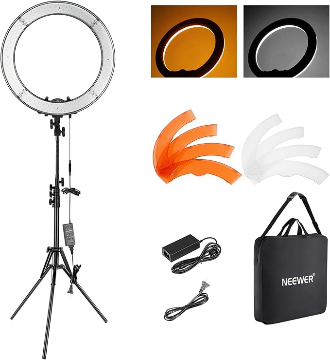 NEEWER 18 Inch Ring Light with Tripod Stand, 55W Large LED Ringlight, Cold Shoe