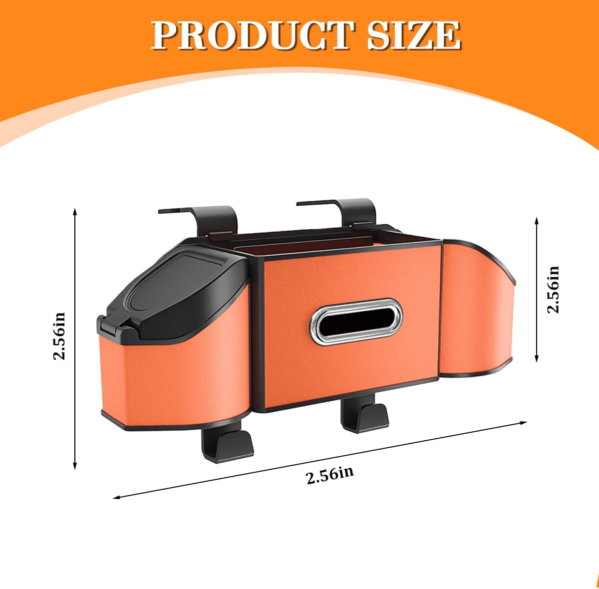 HZEL Car Seat Back Organizer, 7 in 1 Vehicle Backseat Storage Box with Cup Holder Tissue Box Trash Bin & Hooks, Multifunctional Auto Interior Headrest Organizer, Universal for SUV RV Truck (Orange)