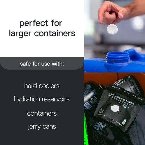 Gear Cleaning Tablets by Bottle Bright - EPA Safer Choice Certified - Hydration Reservoir, Large Container & Water Storage System Cleaner - 6 Tab Pack