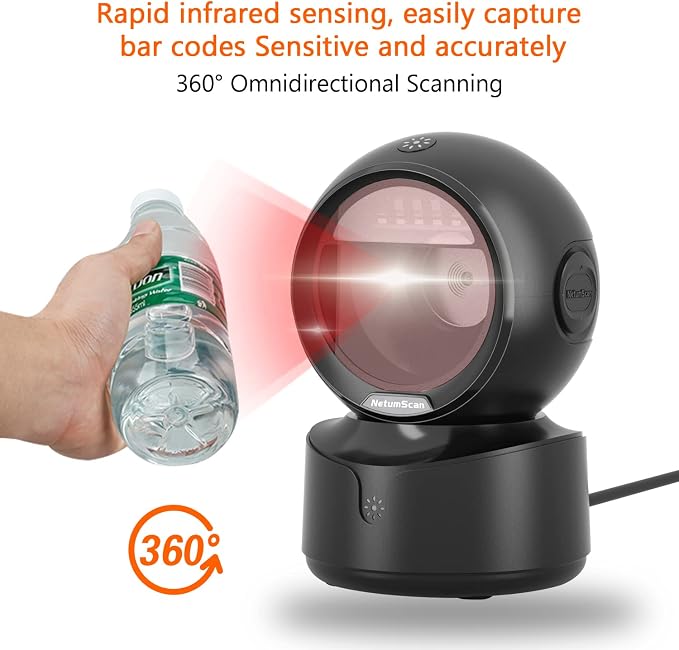 NetumScan Automatic Omnidirectional Desktop Barcode Scanner, Hands-Free USB