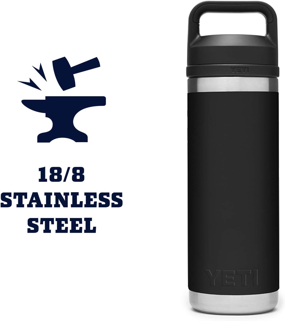 YETI Rambler 18 oz Bottle - Vacuum Insulated Stainless Steel with Chug Cap | Sleek Black Design