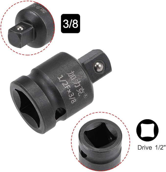 uxcell 1/2" Drive (Female) x 3/8" (Male) Impact Socket Reducer for Use with Air Impact Drivers, Breaker Bars, Ratchets, CR-MO Steel
