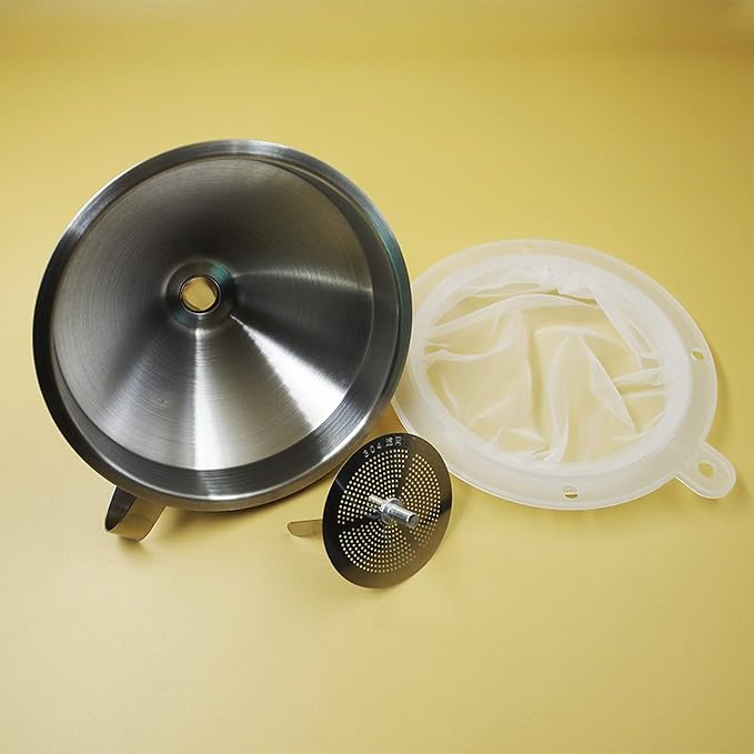 304 Stainless Steel Kitchen Funnel set of 3 with Filter Strainer and Mesh Wide Mouth Wine Funnel Filter Transferring Liquid,Dry Powder Ingredients (funnel 5''+filter 200mesh)