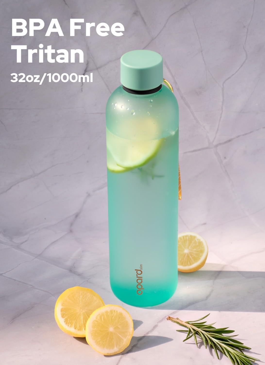 Opard 32oz Slim Water Bottle - BPA-Free, Leakproof, Dishwasher Safe | Aqua Green, Perfect for Travel & Sports