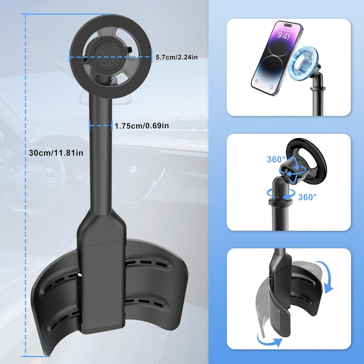 LenTok Magnetic Cup Holder Phone Mount for Car, 2 in 1 One-Hand Operation