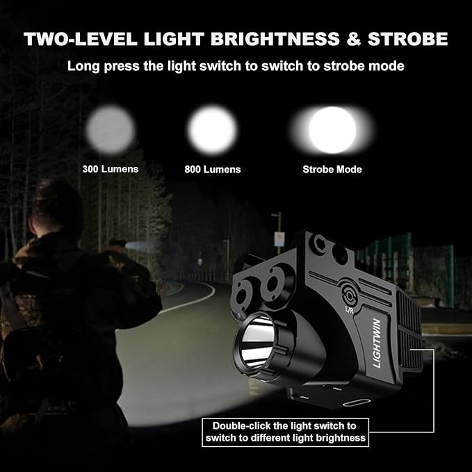 Red Green Purple Blue Laser Light Combo, 800 Lumens Tactical Flashlight Laser