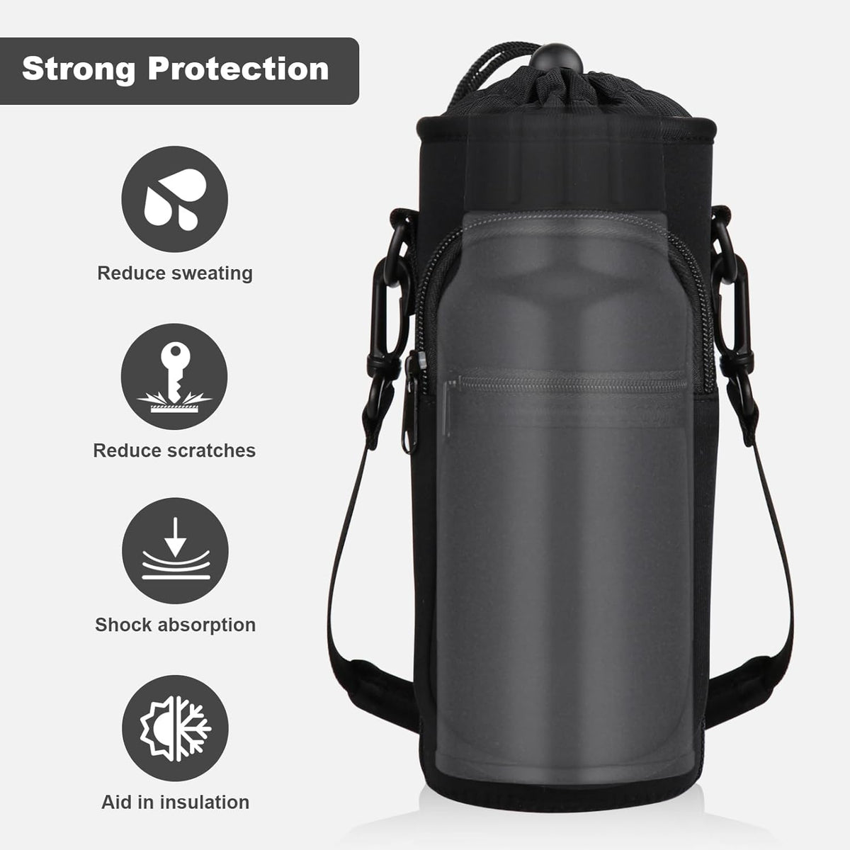 Skiennix Water Bottle Holder - Insulated Neoprene Carrier Bag with Phone Pocket | Fits 32/40 oz for Hiking & Gym