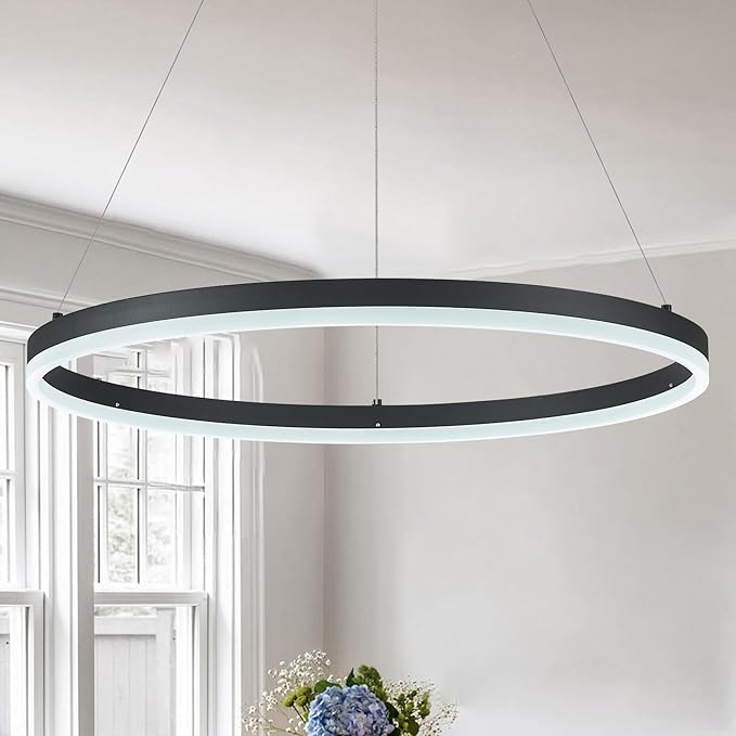 Modern LED Pendant Lighting Ring Chandelier Black Dimmable LED Chandelier