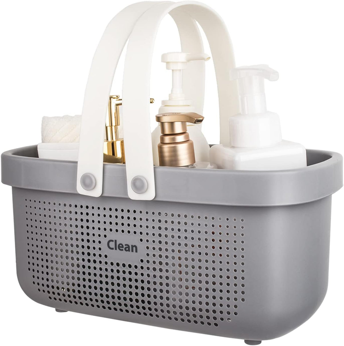 JiatuA Plastic Storage Basket with Handle Portable Shower Caddy Tote Organizer Basket Bin for Bathroom Kitchen Dorm Room Bedroom, Small Grey