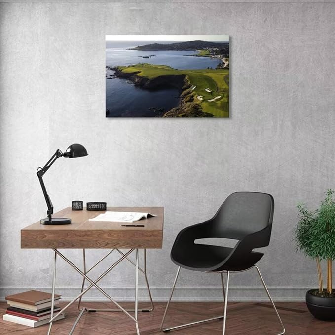 Pebble Beach Golf Course Wall Art Pictures - Pebble Beach Wall Art for Living Room Bedroom Bathroom Home Decorations Framed Artwork Canvas Prints Ready to Hang(18''H x 24''W)