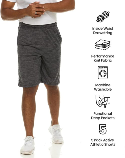 Men's Dry-Fit Performance Shorts - 5 Pack | Sweat Resistant Athletic Wear