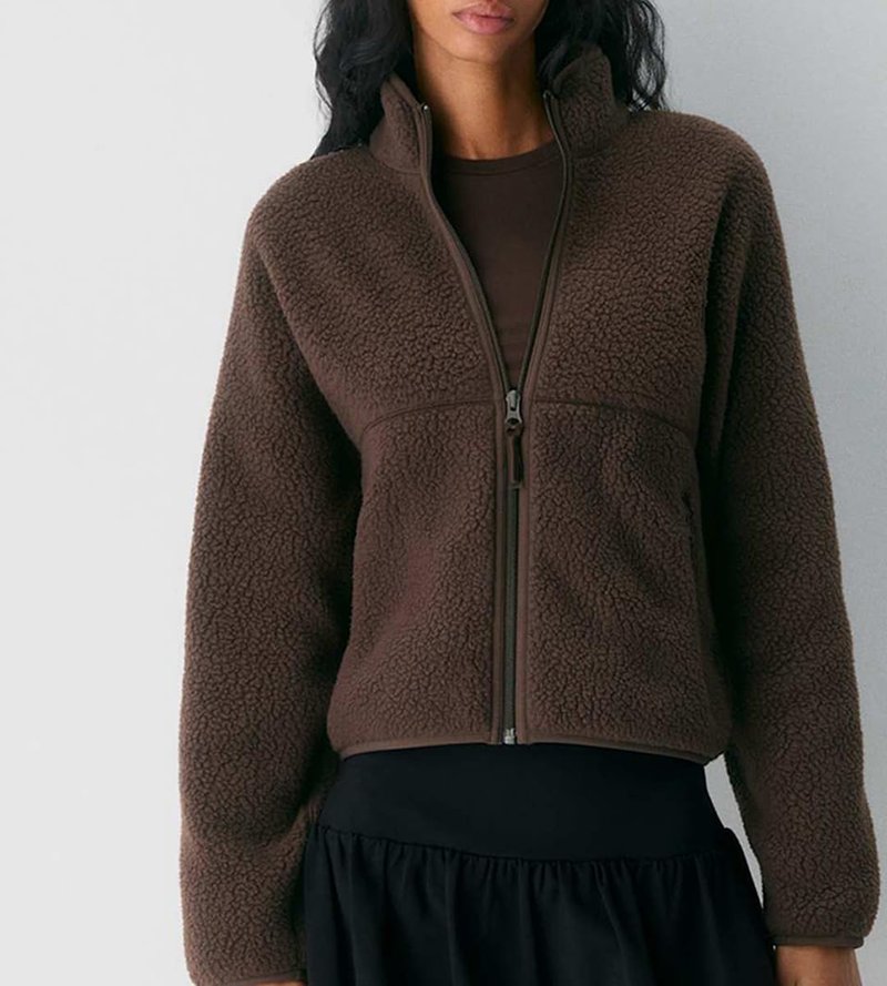 Yozazzy Fleece Jackets Women Causal Long Sleeve Sherpa Jacket Warm Ziper Fuzzy Coat Sweatshirts Trendy with Pockets(Brown-M)
