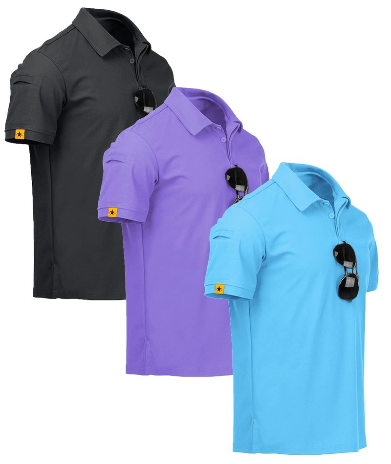 ZITY 3 Pack Mens Polo Shirt Short Sleeve Sports Performance Business Casual Golf Shirts for Men Collared Tactical T-Shirts Darkgray Purple SkyBlue X-Large