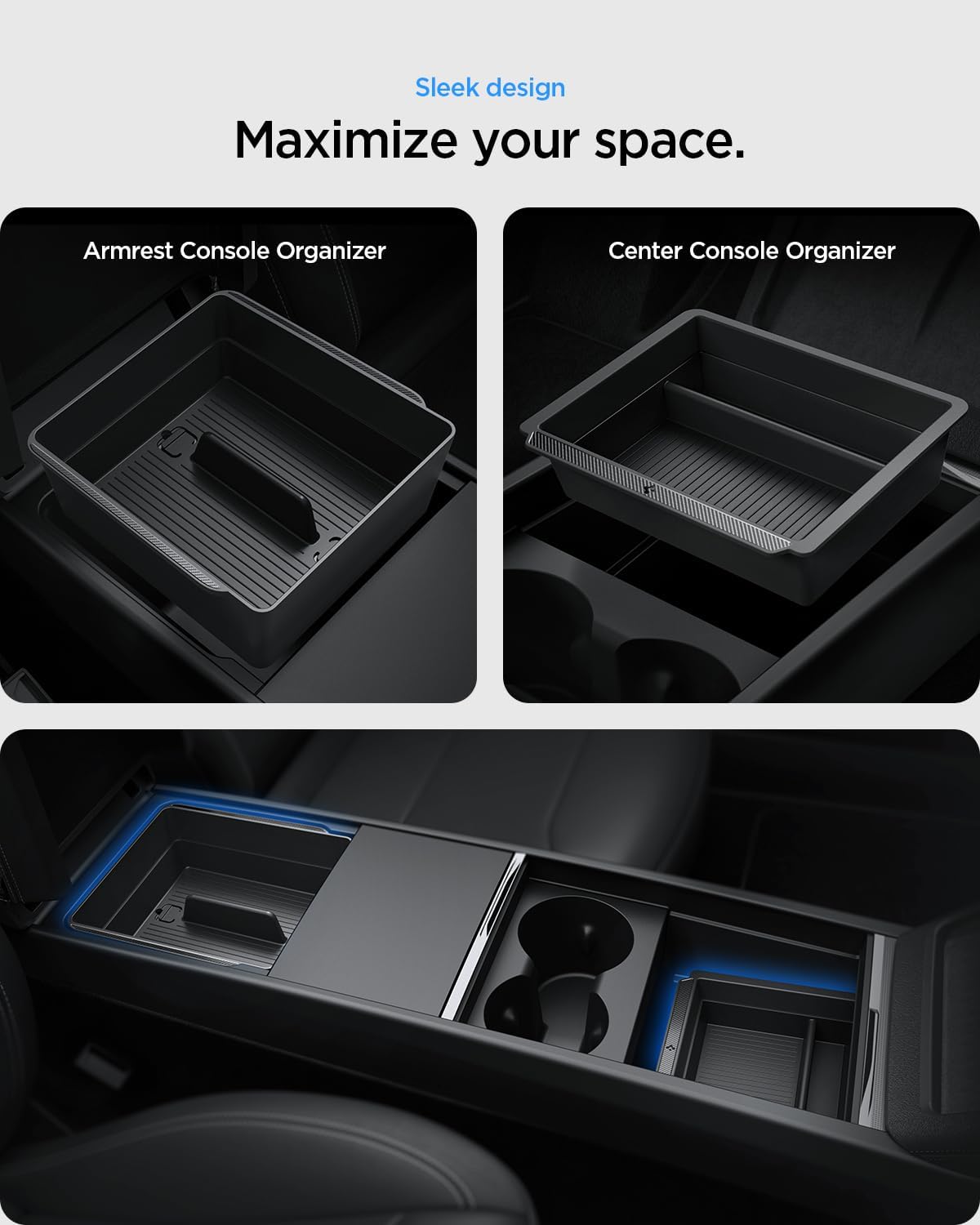 Spigen Console & Armrest Organizers for Tesla Model Y Juniper, 3 Highland