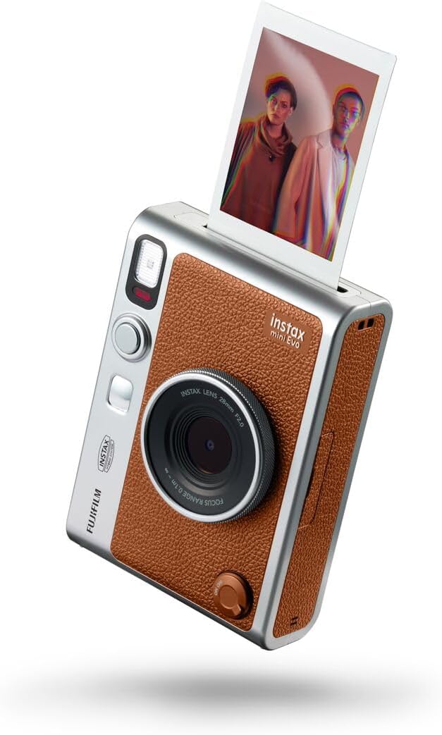 Fujifilm Instax Mini EVO Hybrid Brown Instant Camera | Instax Mini Twin Pack