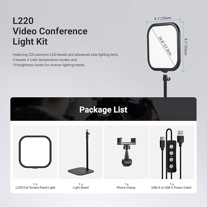 NEEWER Basics 10.8" Video Conference Lighting, 15W Bi Color Edge Lit Full