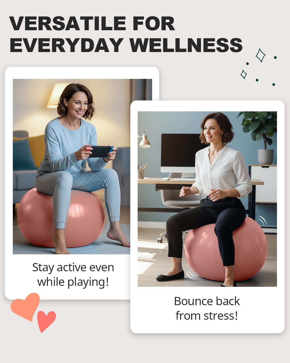 Trideer Exercise Ball - Stability Ball for Yoga & Pilates | Home Gym & Office Chair, 5 Sizes Available
