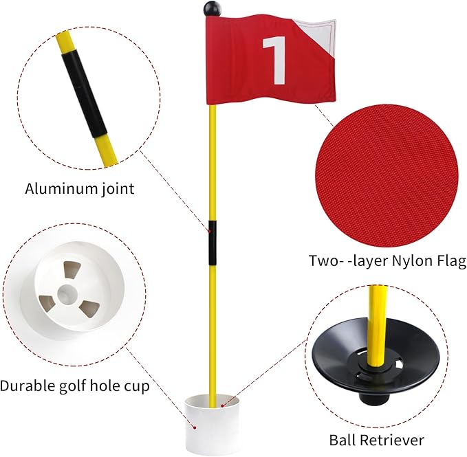 Crestgolf Portable Backyard Practice Golf Hole Cup and Flag Stick of Fiberglass, Golf Putting Green Flagstick Golf Pin Flag Hole Cup Set