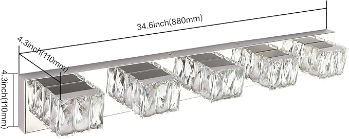 ZUZITO Modern Vanity Lights for Bathroom - Crystal 5 Light Bathroom Vanity Lights - Chrome LED Bath Lighting Fixtures
