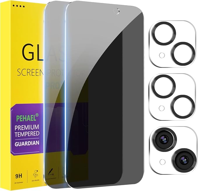 PEHAEL 2+2 Pack for iPhone 15 Plus Privacy Screen Protector