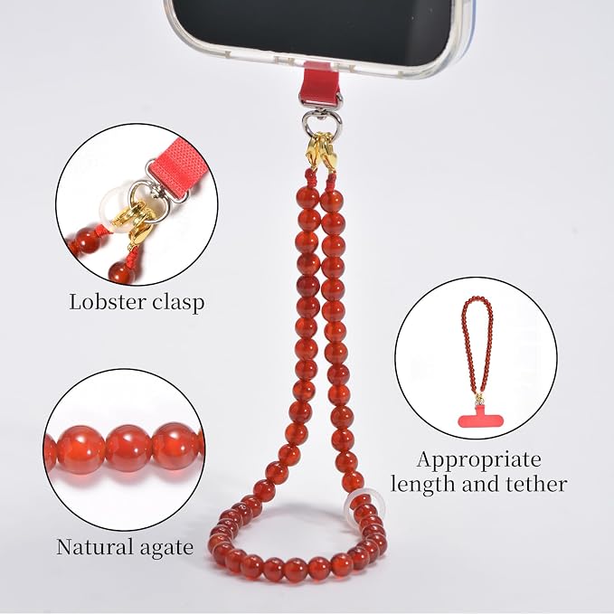 Agate Beaded Phone Wrist Strap for Women Men Stone Beads Charm Handmade