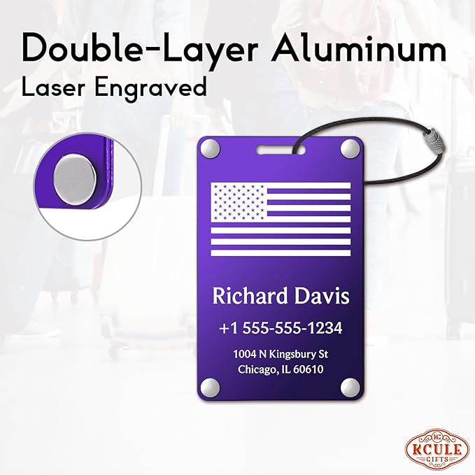 Luggage Tags for Suitcases 4 Pack: Personalized Luggage Tags for Backpacks & Bags Tags with Coustomizable Texts (Purple)