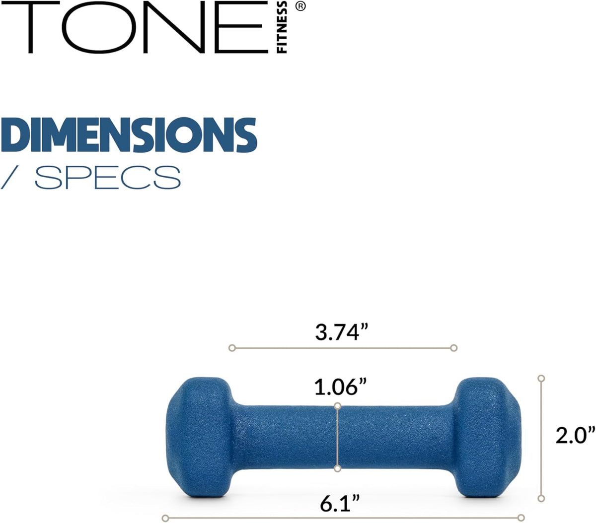 Tone Fitness Neoprene Dumbbell Weight Pairs - Anti-Roll Square Head | Multiple Sizes Available