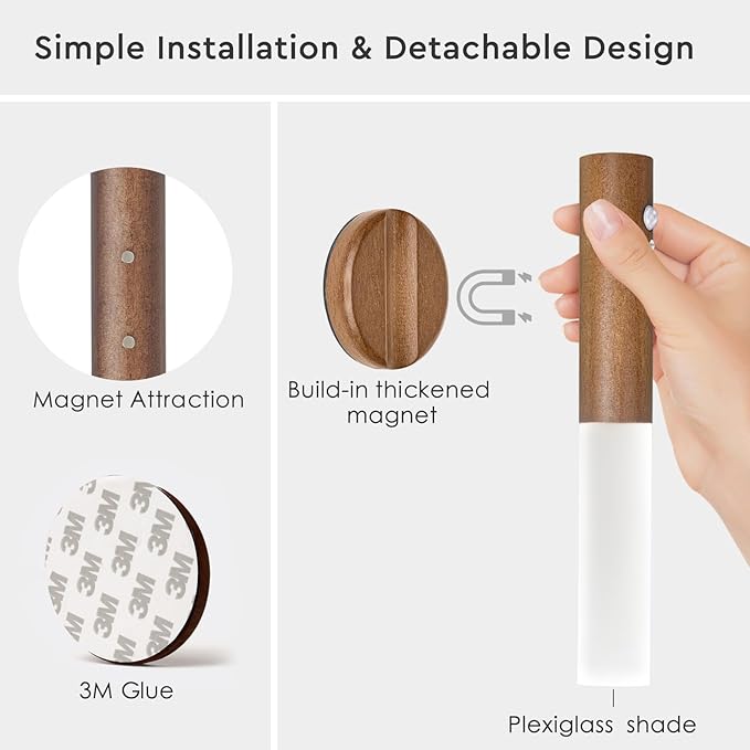 Montford Battery Operated Wall Sconces, Wooden Motion Sensor Night Light Rechargeable Wall Sconce, LED Magnetic Battery Powered Wall Sconce