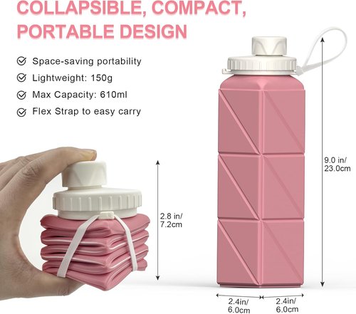 Beautail Collapsible Water Bottles - 20.6oz BPA-Free Silicone Travel Bottles | Leakproof & Portable, 3 Pack (Blue, Pink, Starlight)