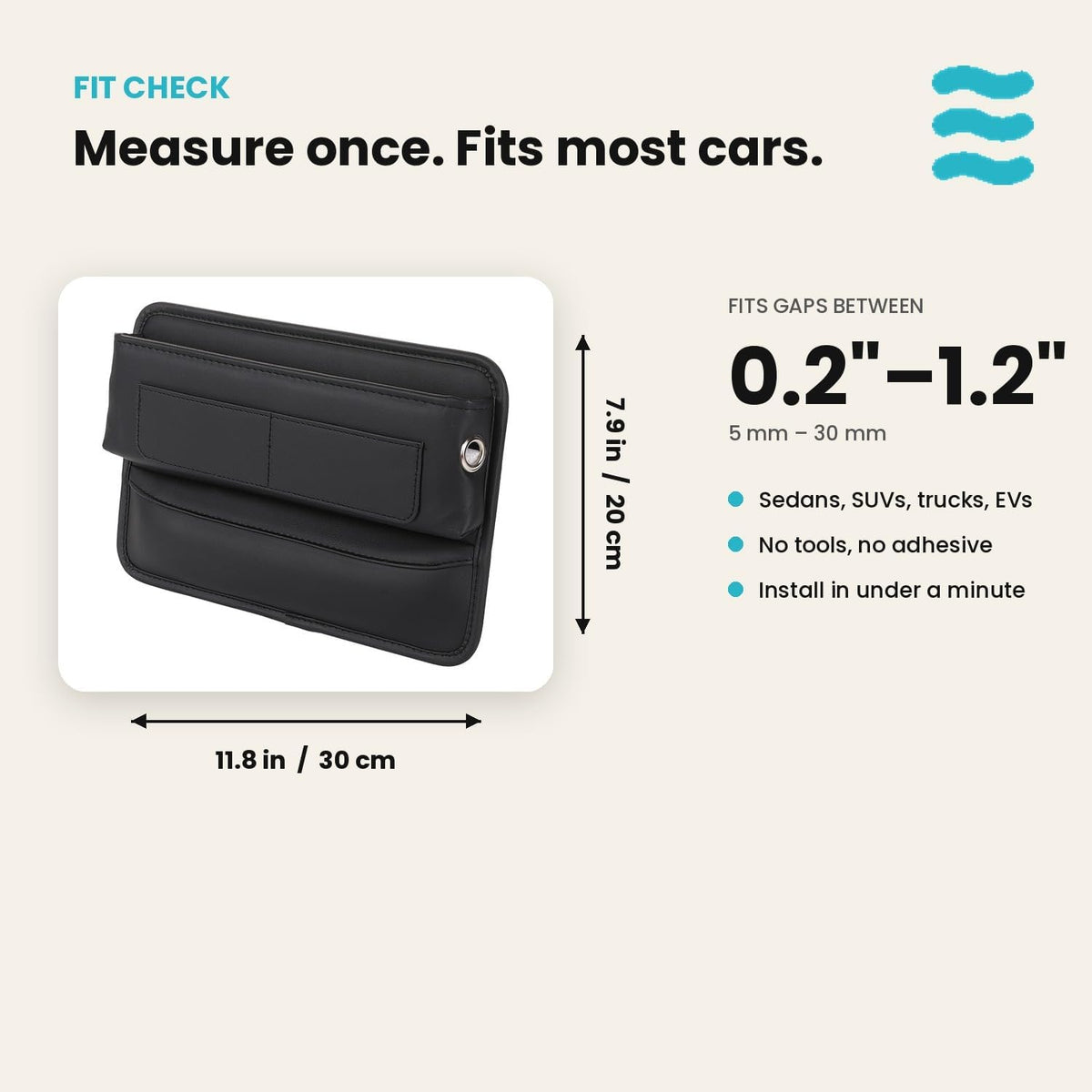 Kitewave Car Seat Gap Filler, Premium PU Leather Front Seat Gap Filler Organizer with Card Slots & Cable Pass-Throughs, Fits Between Seat and Console, Fits Mid-size to Large-size Cars, SUVs, & Trucks