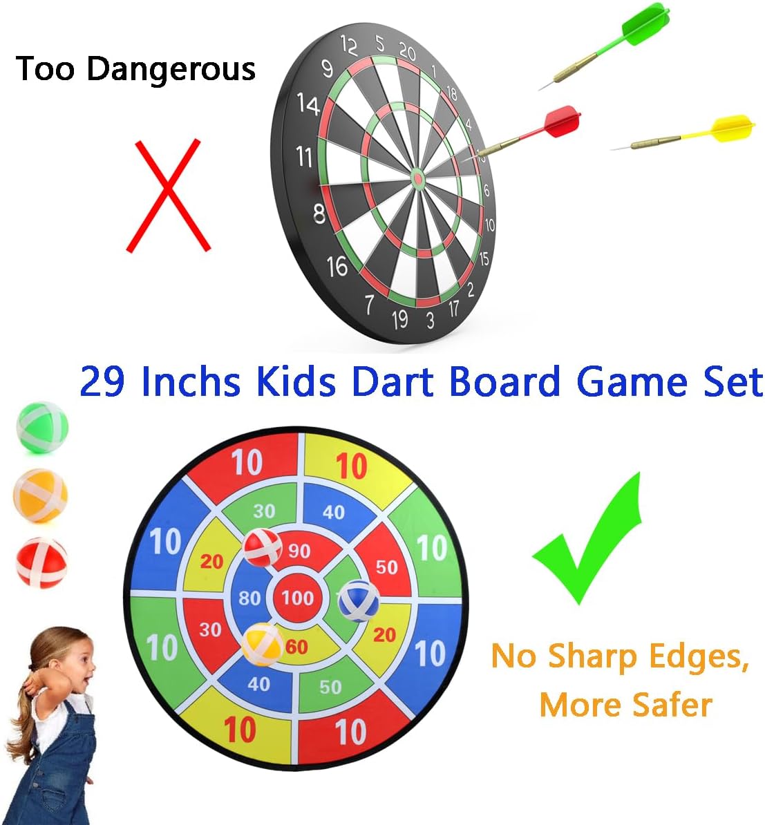 Skiennix Kids Dart Board Game Set - Large Sticky Dart Board with 24 Balls | Fun Indoor/Outdoor Game for Ages 3-10